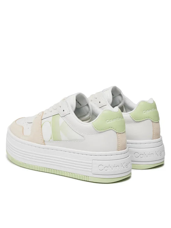 Calvin Klein Jeans Sneakersy Bold Flatf Low Lace Mix Nbs Sat YW0YW01308 Biały