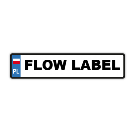 Tablica rejestracyjna z napisem Flow Label
