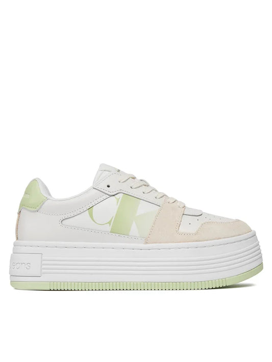 Calvin Klein Jeans Sneakersy Bold Flatf Low Lace Mix Nbs Sat YW0YW01308 Biały