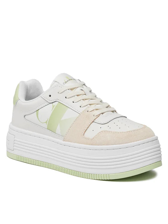 Calvin Klein Jeans Sneakersy Bold Flatf Low Lace Mix Nbs Sat YW0YW01308 Biały