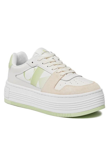 Calvin Klein Jeans Sneakersy Bold Flatf Low Lace Mix Nbs Sat YW0YW01308 Biały
