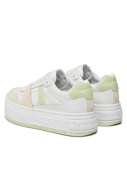 Calvin Klein Jeans Sneakersy Bold Flatf Low Lace Mix Nbs Sat YW0YW01308 Biały